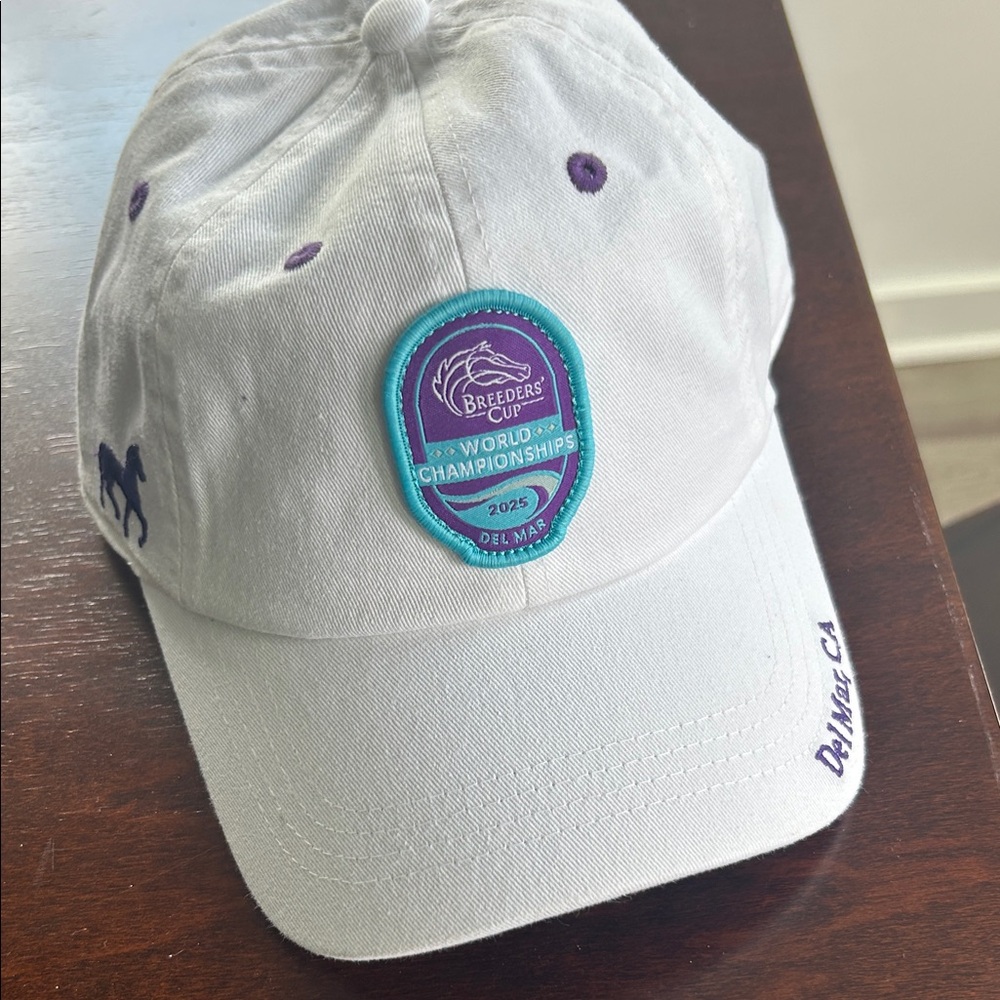Breeders Cup America Needle White Baseball Cap with Purple & Breeders Cup Patch
